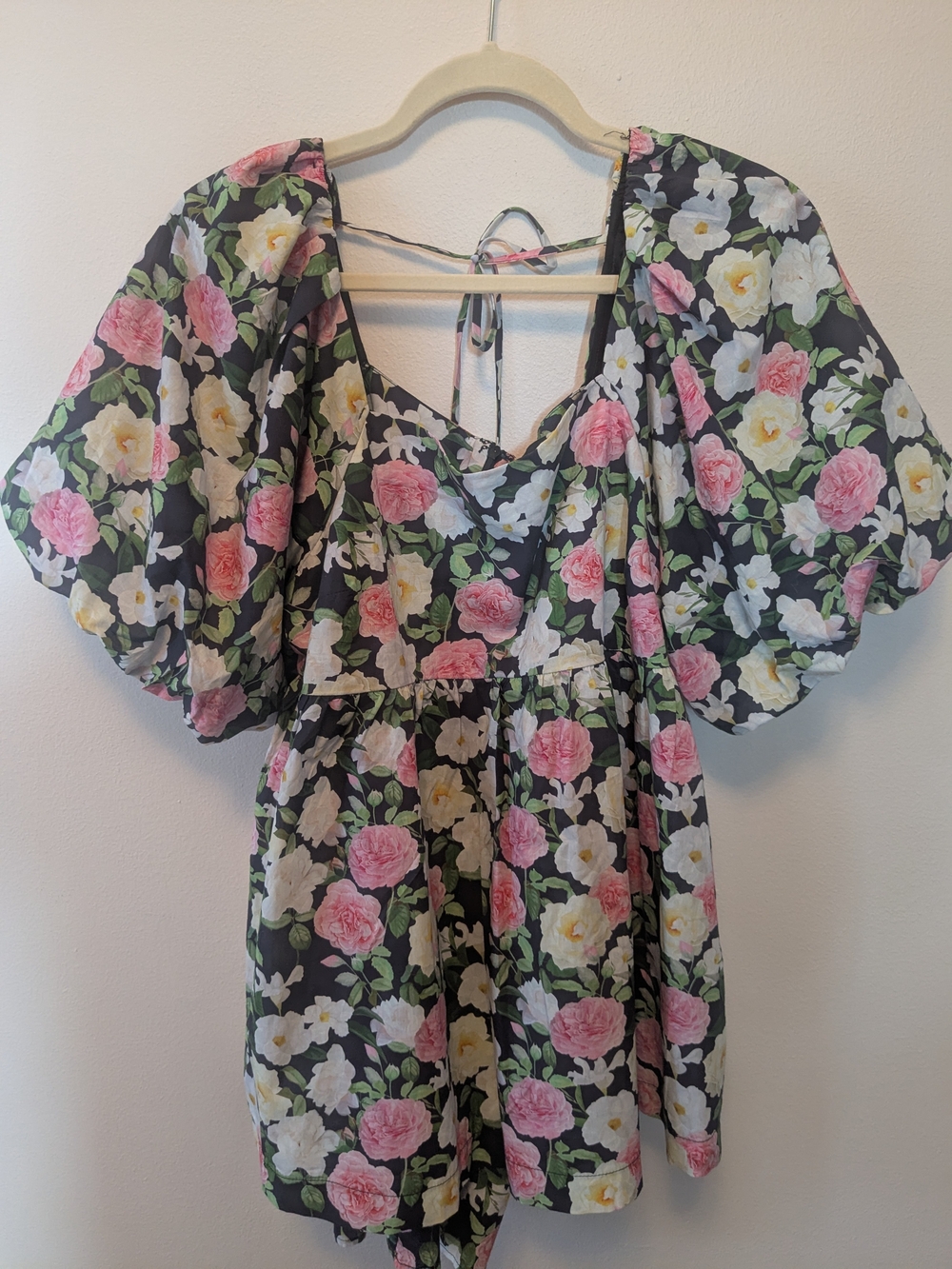 Floral Puff-Sleeve Peplum Skort Pink & White Rose